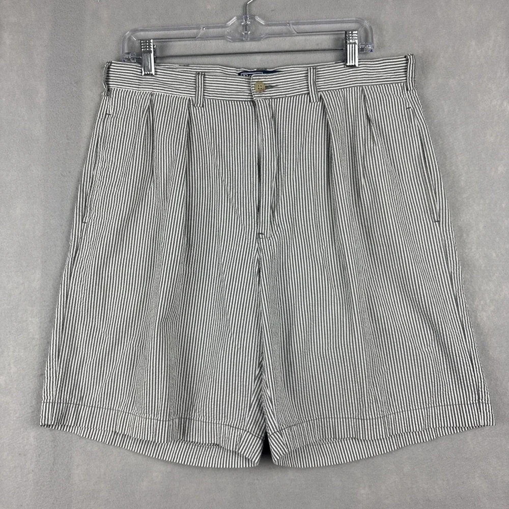 Polo Ralph Lauren Tyler Seersucker Shorts Men’s 33 Gray Striped Double Pleated